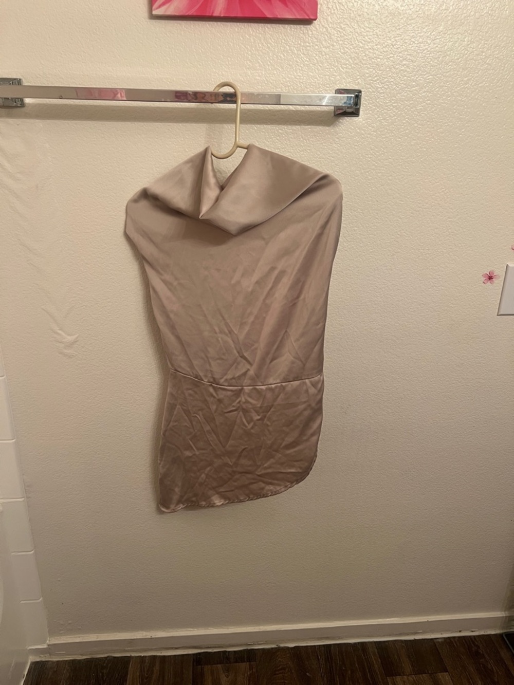 Zara Beige Satin Cowl Neck Blouse